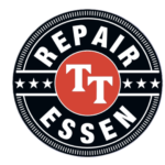 Logo von Repair Essen mit stilisierten Buchstaben und Sternen.